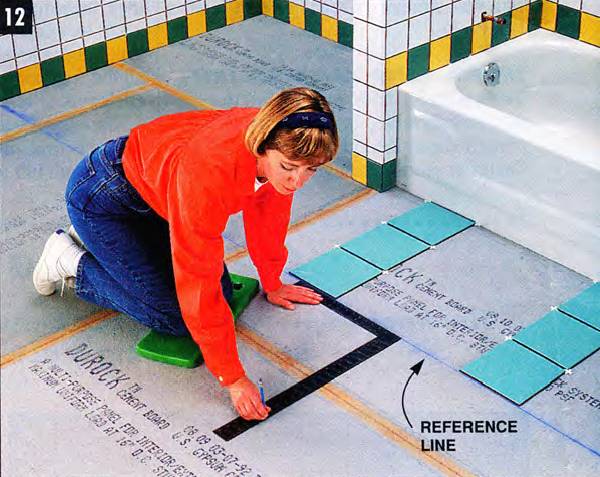 Start with a reference line in front of the bathtub, and add a perpendicular line to it