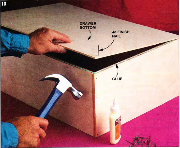 Glue and nail the drawers