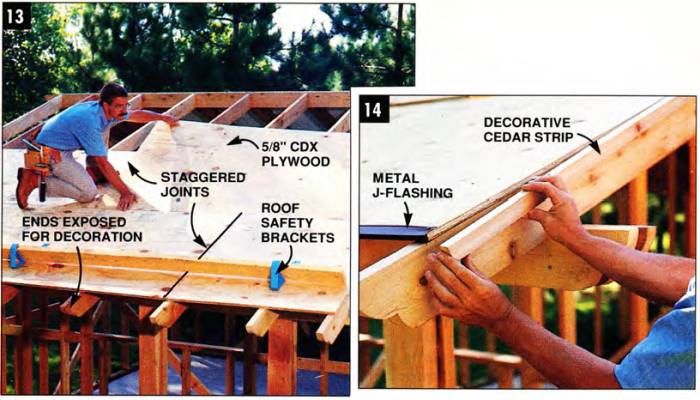 Install the plywood roof sheathing and protect it from moisture