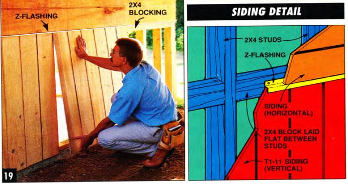 Install the lower siding using Z-shaped flashing